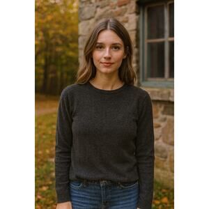 Evelyn Grace 100% Cashmere Crewneck Sweater Medium Gray